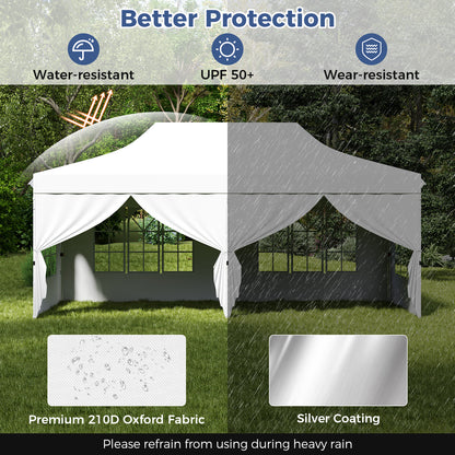 Pop-up Canopy Tent with 6 Detachable Sidewalls and Carrying Bag-White