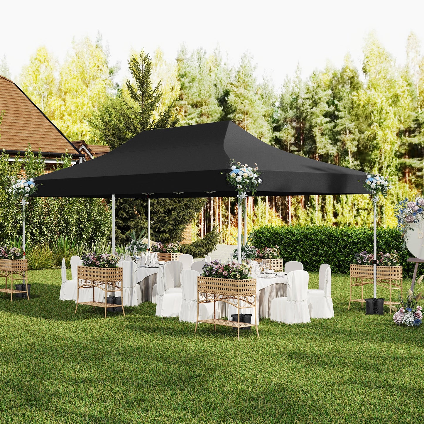 Pop-up Canopy Tent with 6 Detachable Sidewalls and Carrying Bag-Black