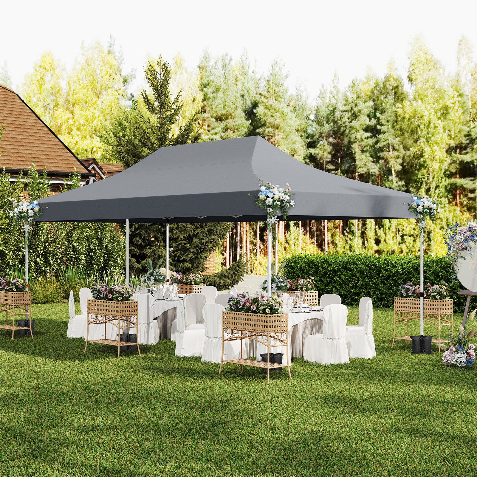 Pop-up Canopy Tent with 6 Detachable Sidewalls and Carrying Bag-Grey