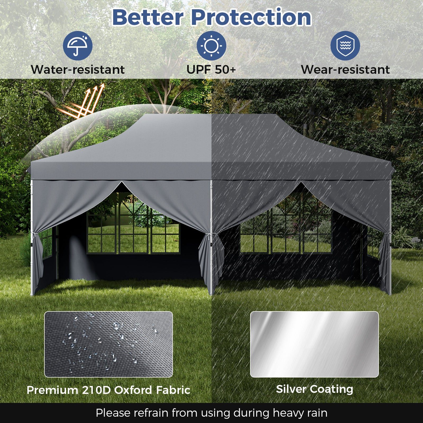 Pop-up Canopy Tent with 6 Detachable Sidewalls and Carrying Bag-Grey