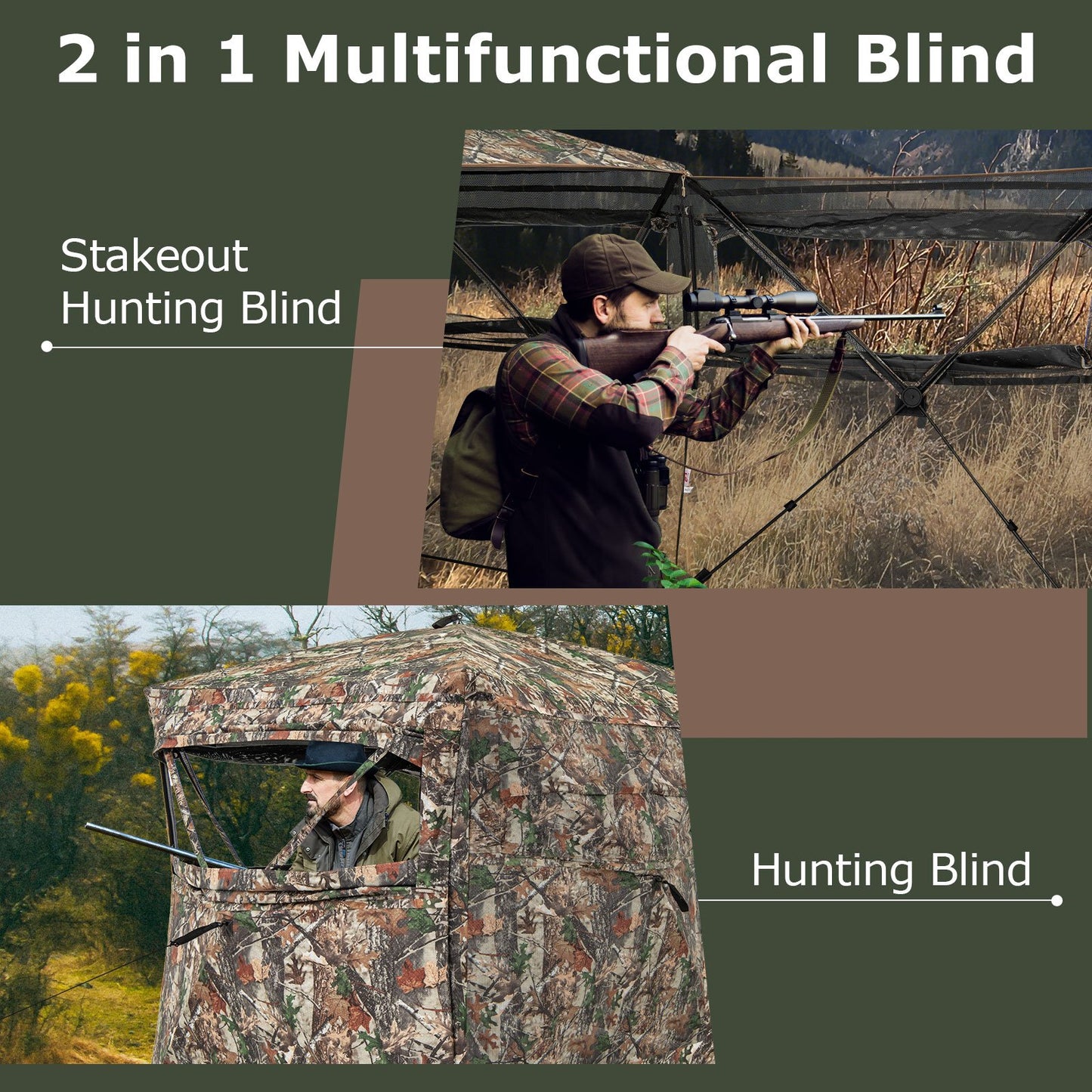 Pop-up Hunting Blind 360-Degree One Way See Through Ground Blind