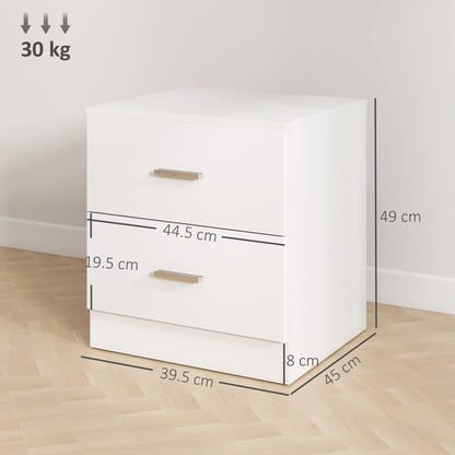 HOMCOM Set of 2 Modern Nightstands, Bedside Tables with 2 Storage Drawers, Accent End Table for Bedroom and Living Room, White