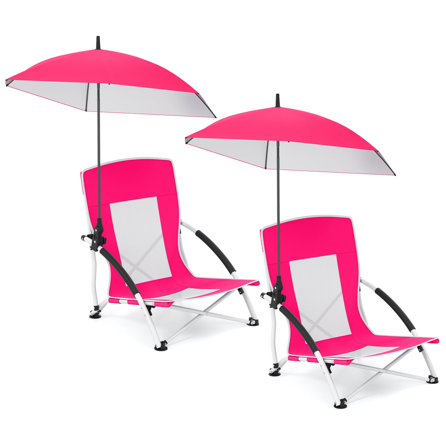 Portable Beach Umbrella Chair with Adjustable Parasol-Pink, 2 Pack