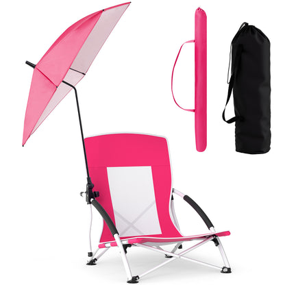 Portable Beach Umbrella Chair with Adjustable Parasol-Pink, 2 Pack