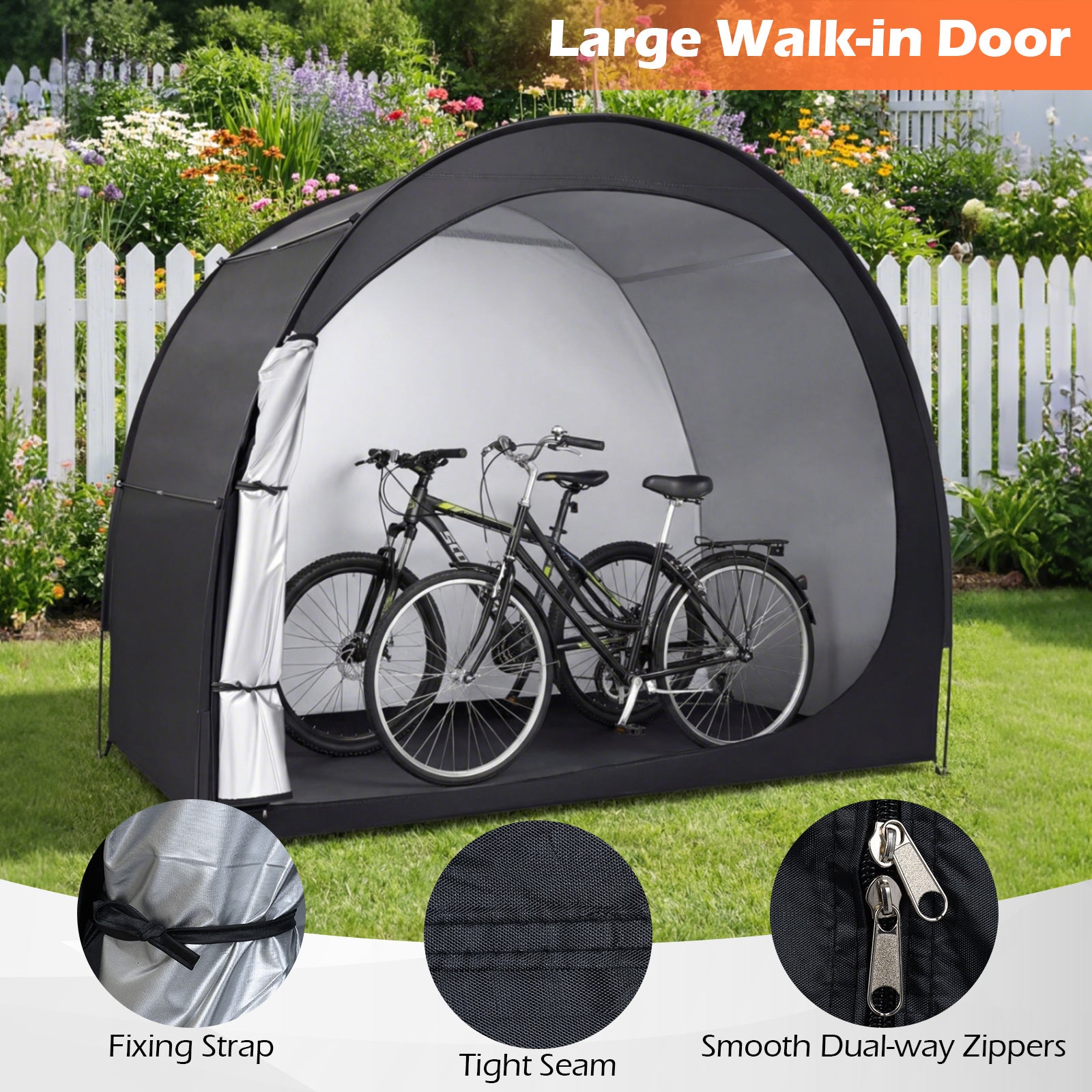 Portable Bicycle Shed with Waterproof PU Coated Oxford Fabric-Black