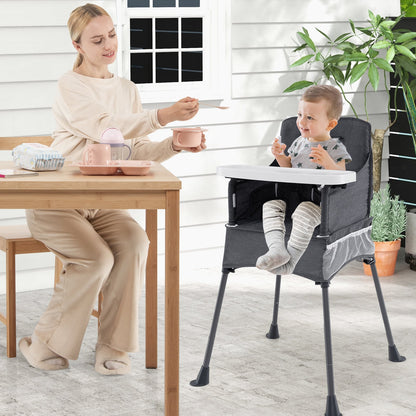 Portable High Chair for Travel Foldable Baby Feeding Chair with 2-Level Adjustable Tray-Grey
