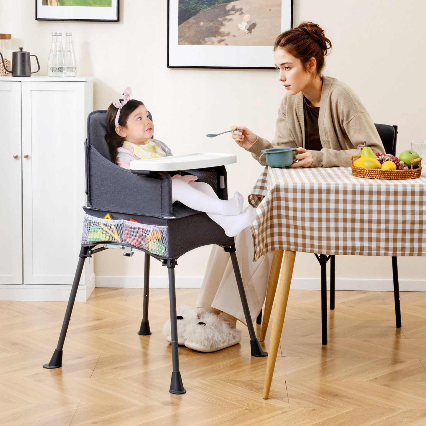 Portable High Chair for Travel Foldable Baby Feeding Chair with 2-Level Adjustable Tray-Grey