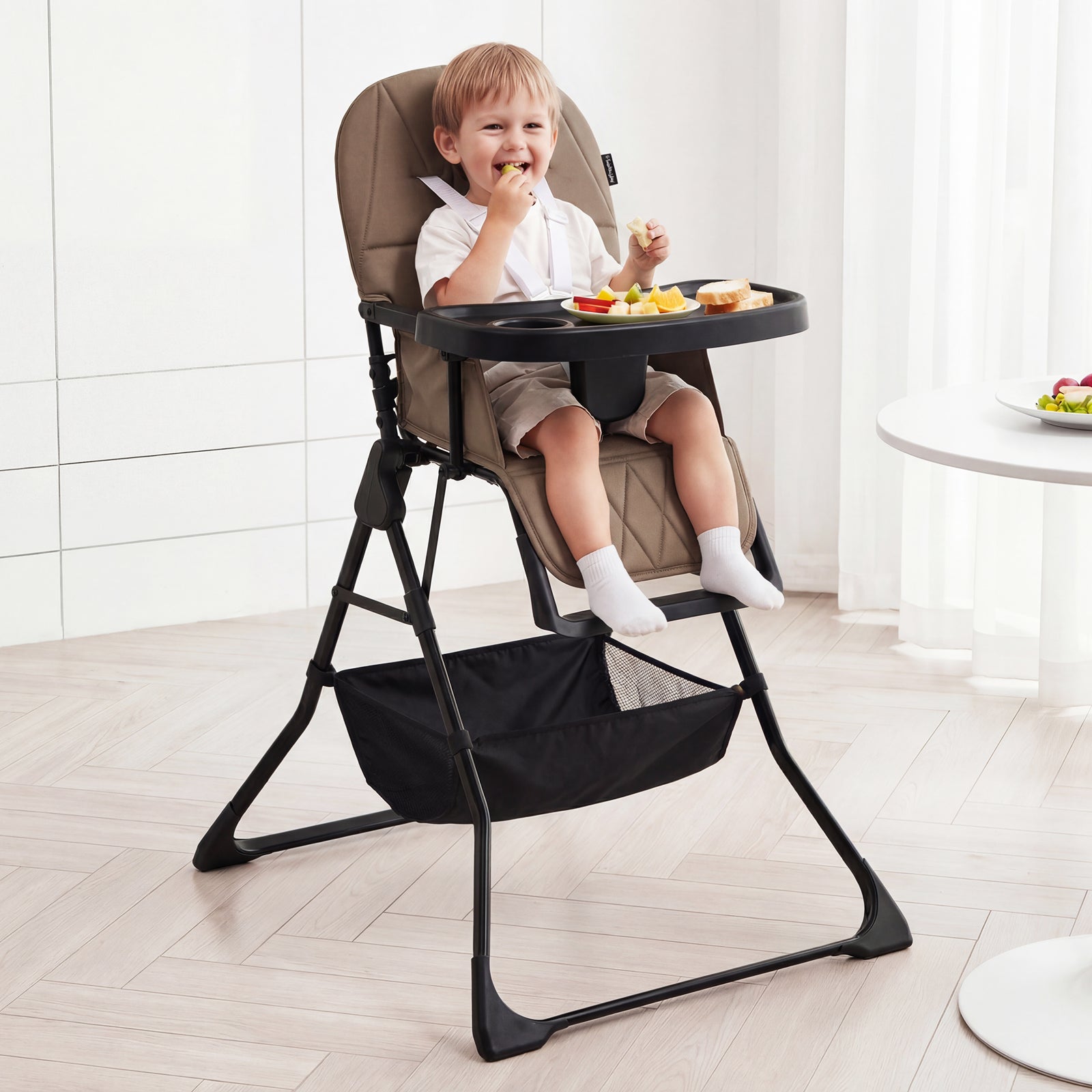Portable High Chair with 3-Level Adjustable Tray and Footrest-Coffee