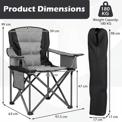 Portable Oversized Camping Chair with Zippered Cooler Pouch and Cup Holder-Grey
