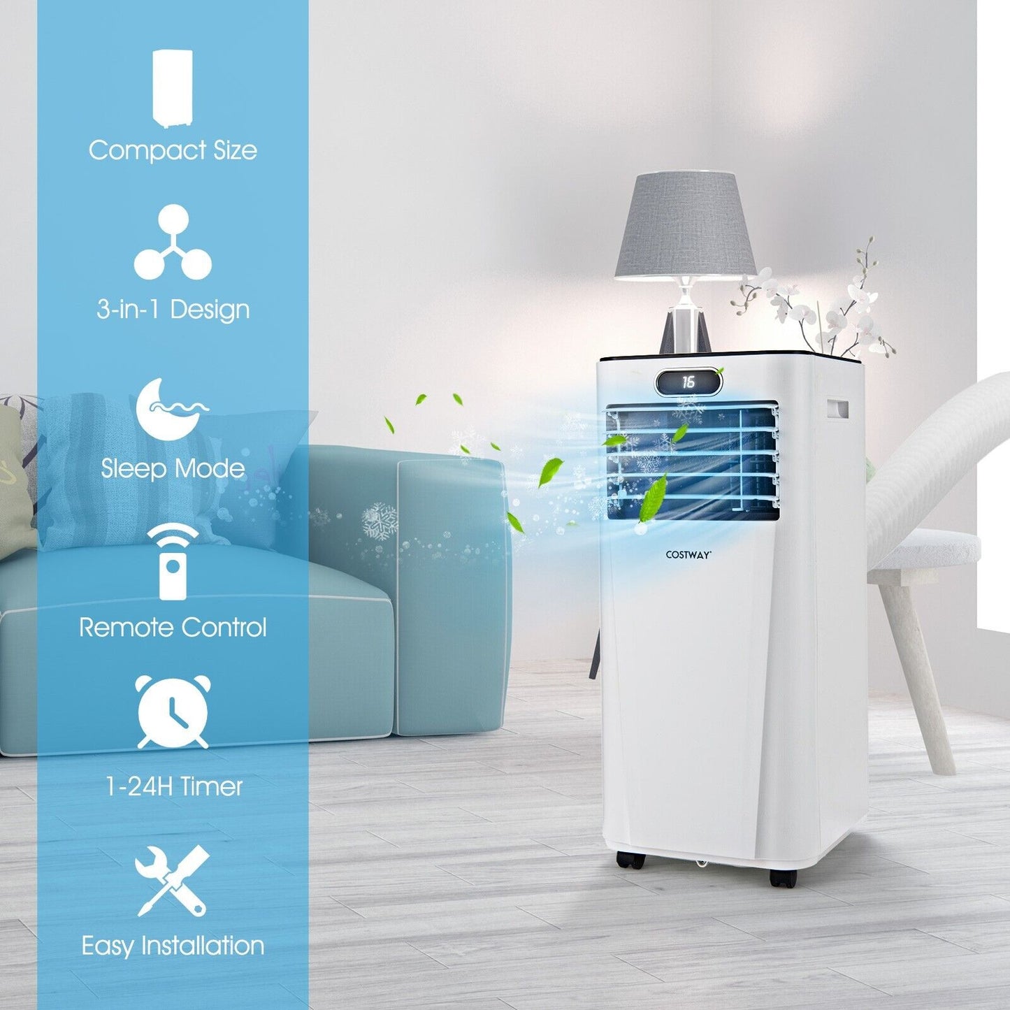 Portable 3-in-1 Air Conditioner with Remote Control and Sleep Mode-White