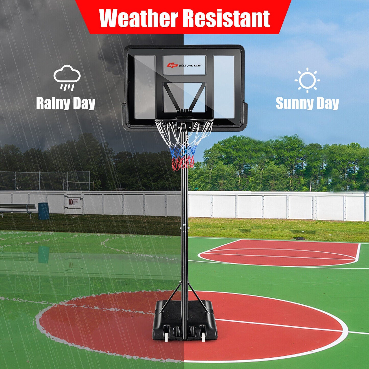 Portable Basketball Hoop with 1.35-3.05m Adjustable Height