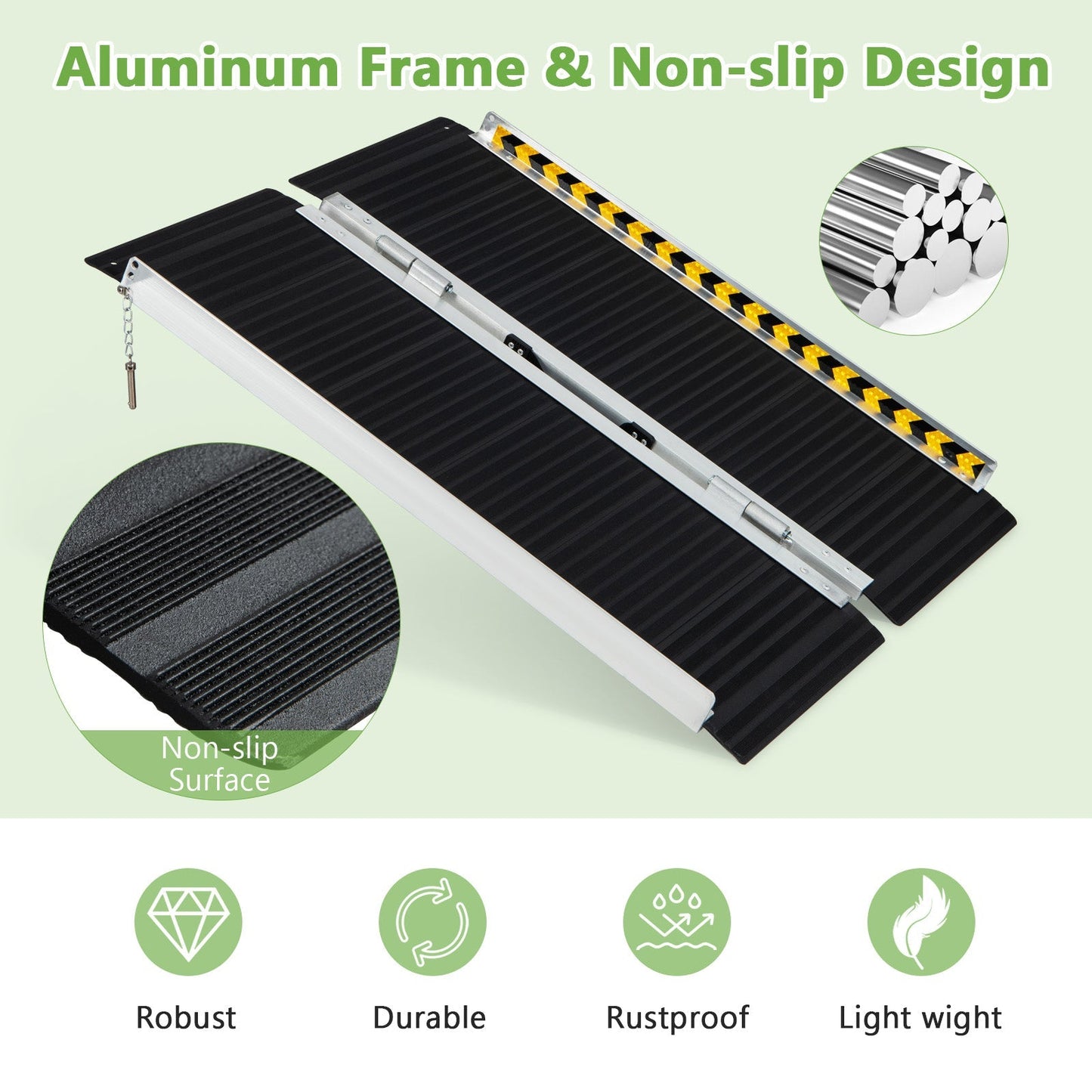 Portable Aluminum Wheelchair Ramp with Transition Plate-3FT