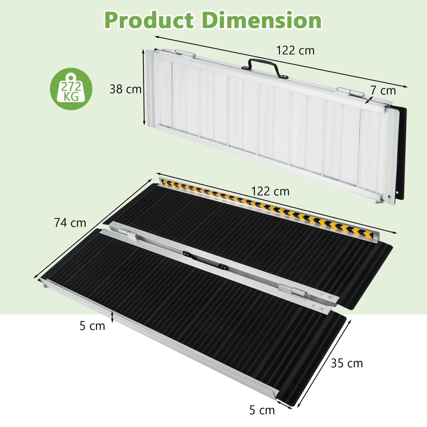 Portable Aluminum Wheelchair Ramp with Transition Plate-4FT