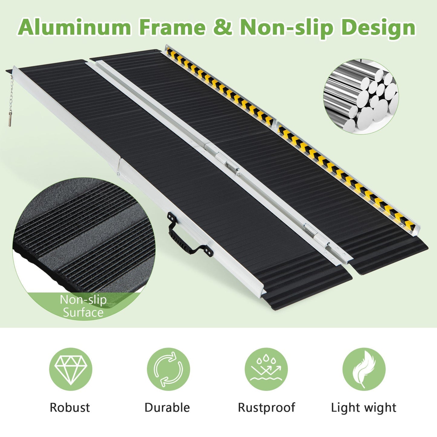 Portable Aluminum Wheelchair Ramp with Transition Plate-5FT