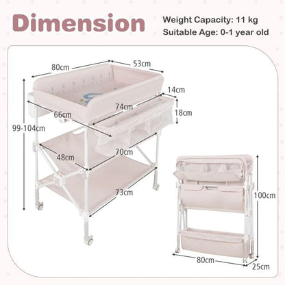 Portable Foldable Waterproof Diaper Changing Table with Wheels-Beige