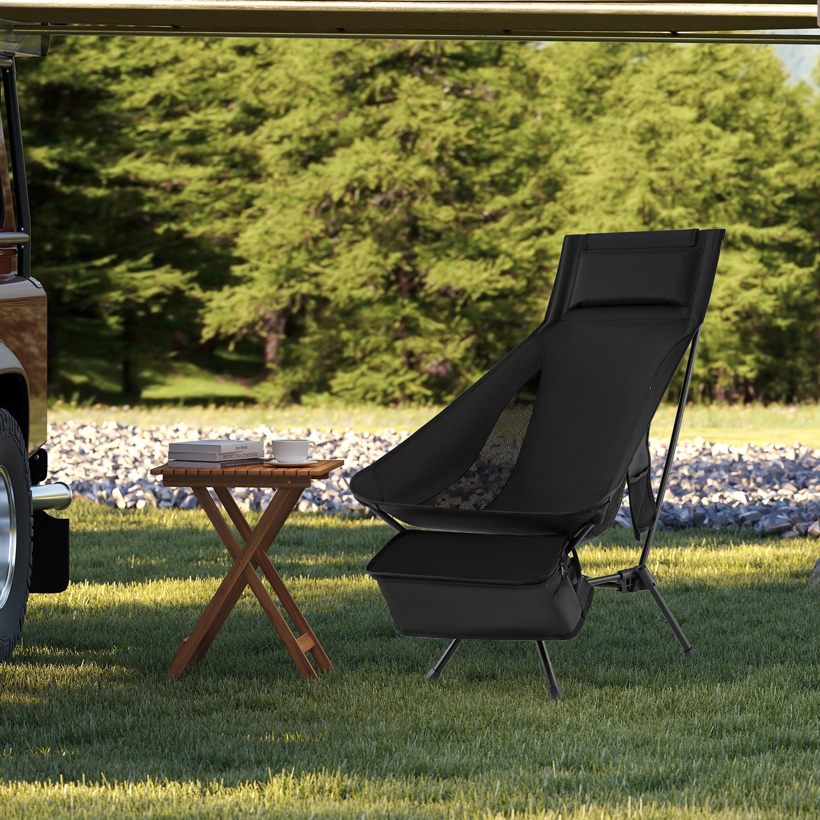 Portable Camping Chair High Back Ultra-Lightweight Foldable Backpacking Chair-Black