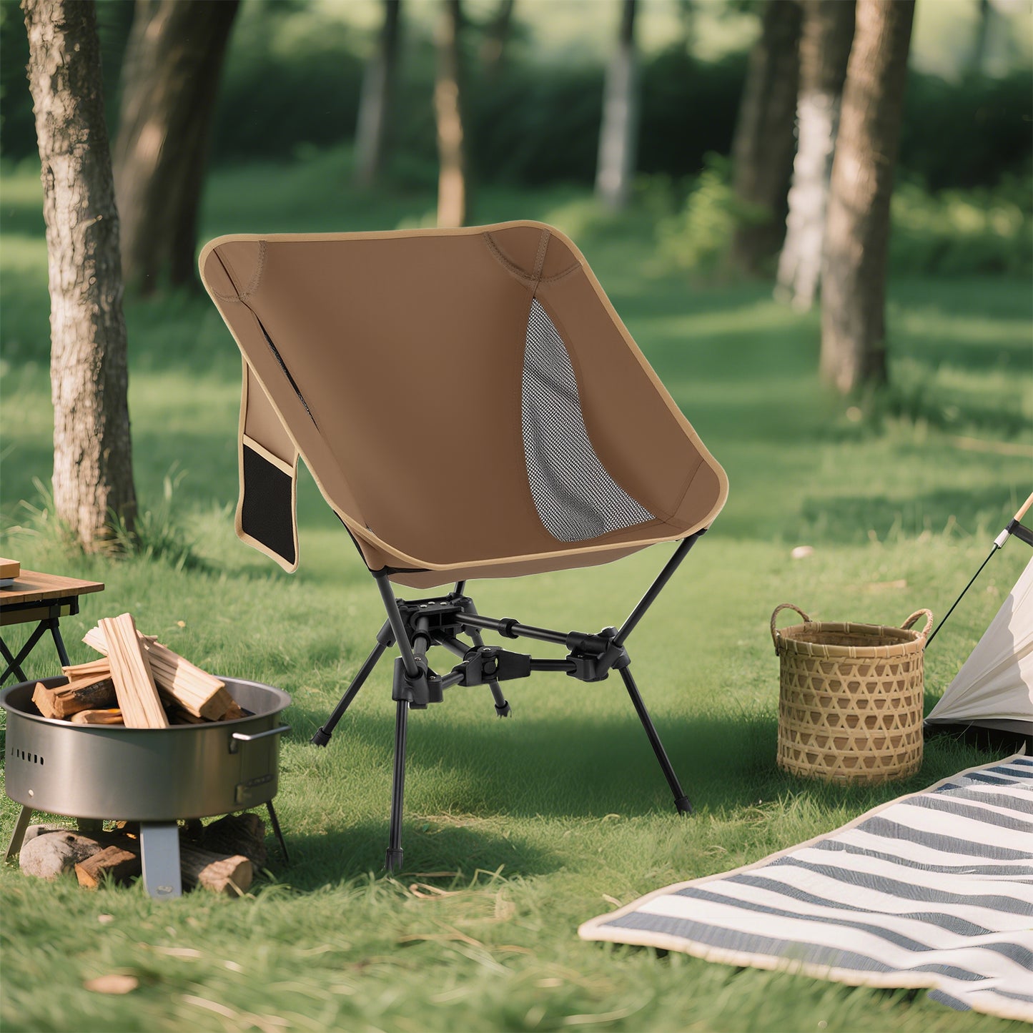 Portable Camping Chair Ultra-Lightweight Foldable Backpacking Chair-Coffee