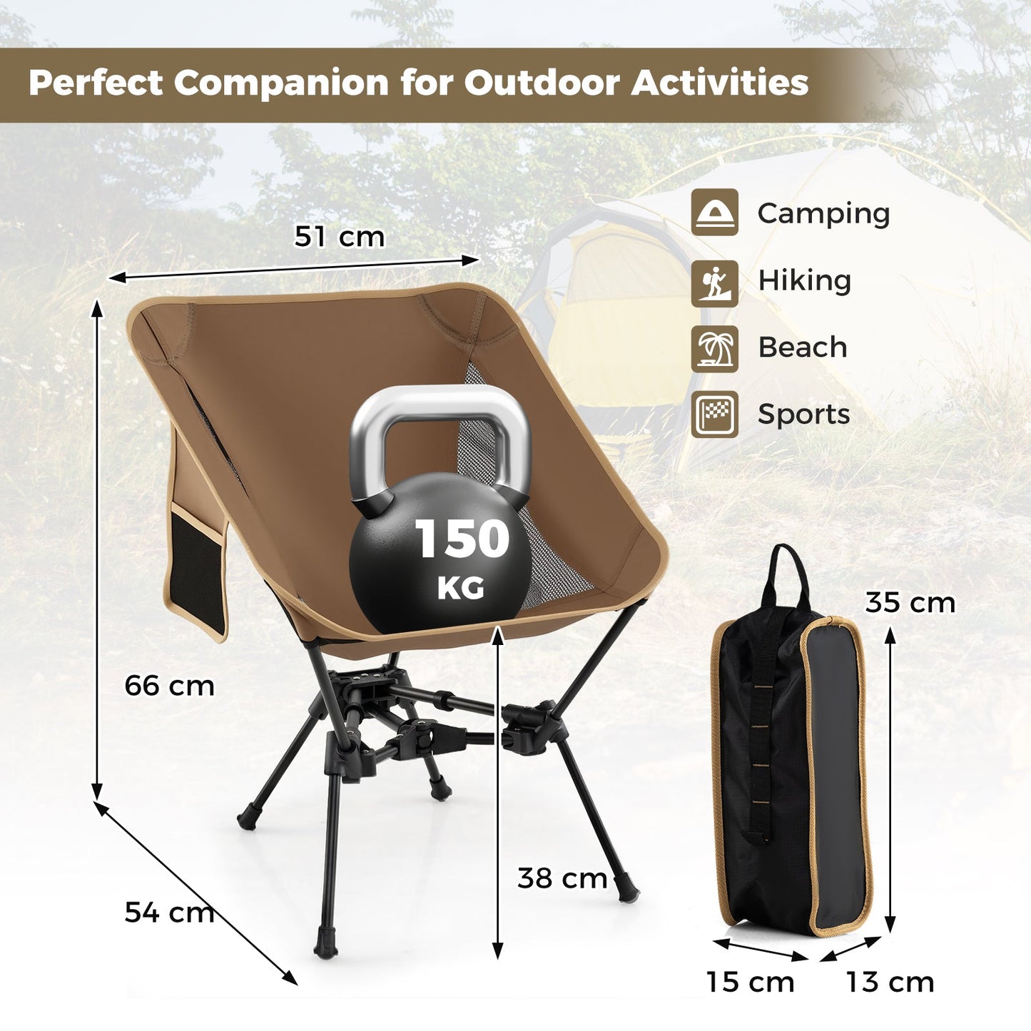 Portable Camping Chair Ultra-Lightweight Foldable Backpacking Chair-Coffee