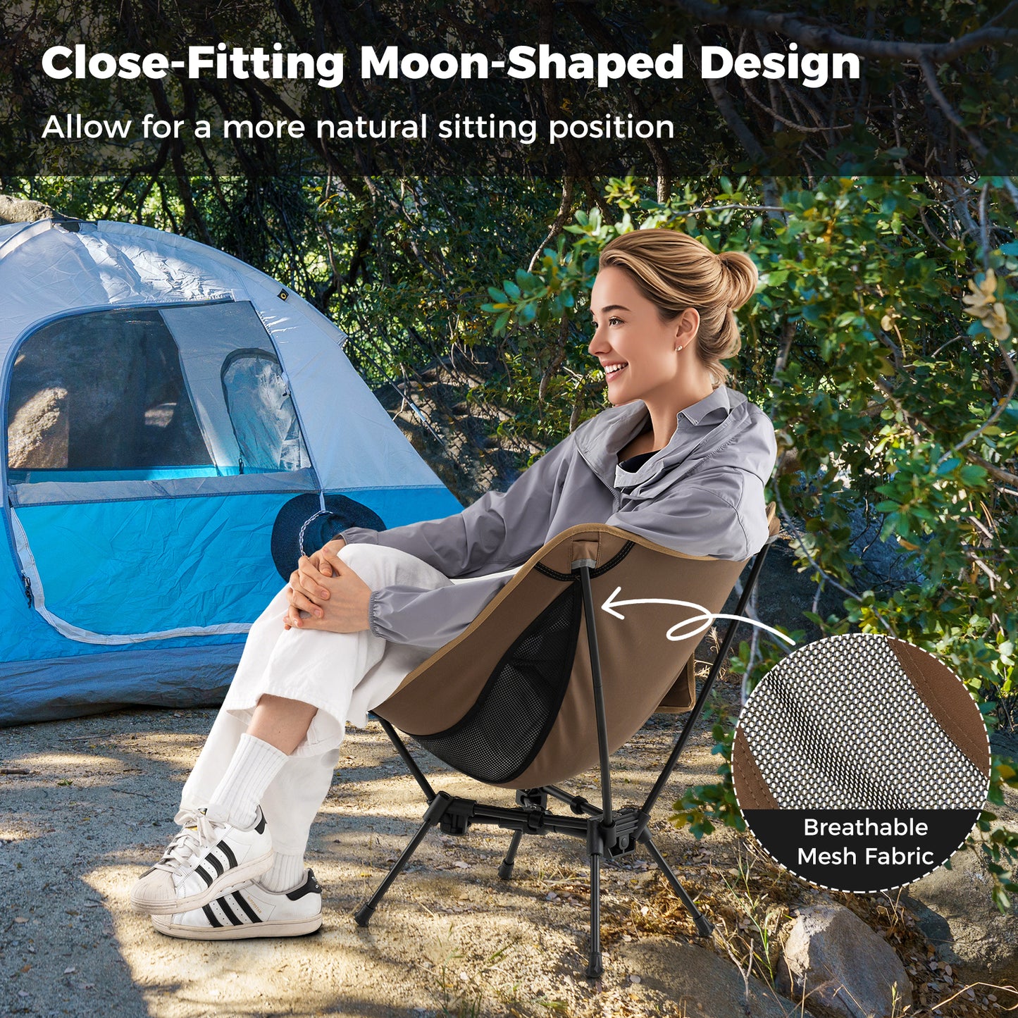 Portable Camping Chair Ultra-Lightweight Foldable Backpacking Chair-Coffee