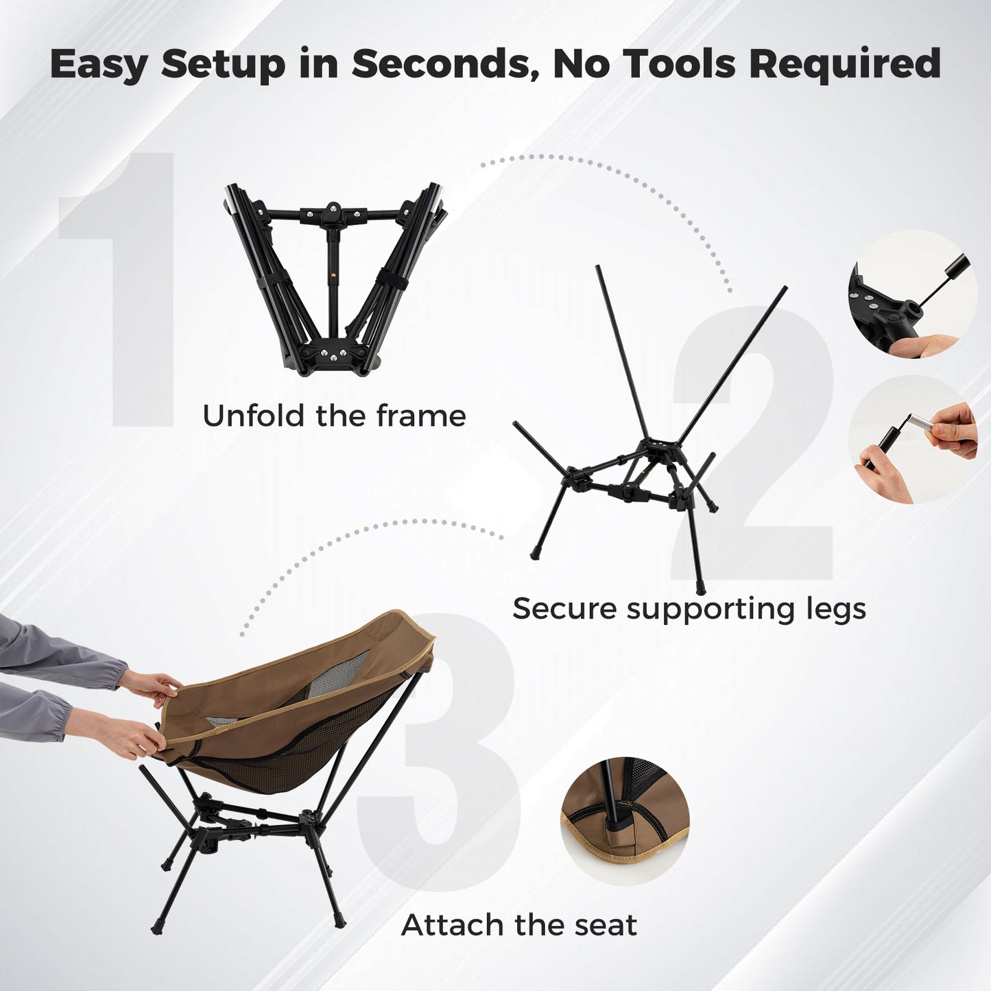 Portable Camping Chair Ultra-Lightweight Foldable Backpacking Chair-Coffee