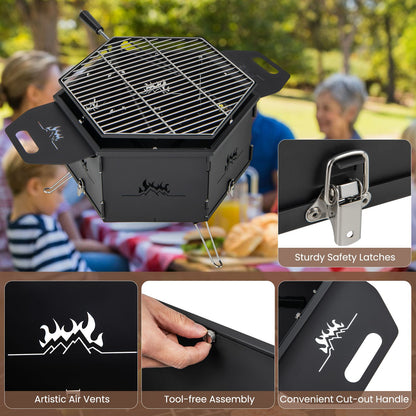 Portable Charcoal Grill Stove with Rotatable Grill and Foldable Body