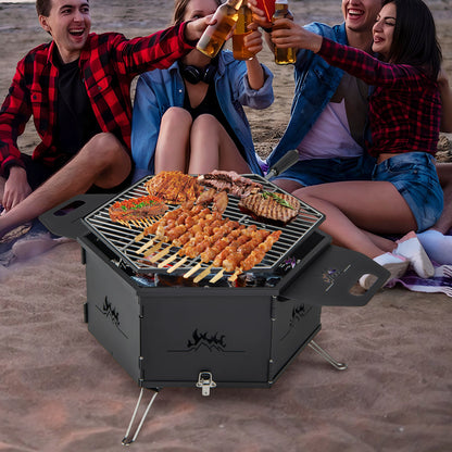 Portable Charcoal Grill Stove with Rotatable Grill and Foldable Body