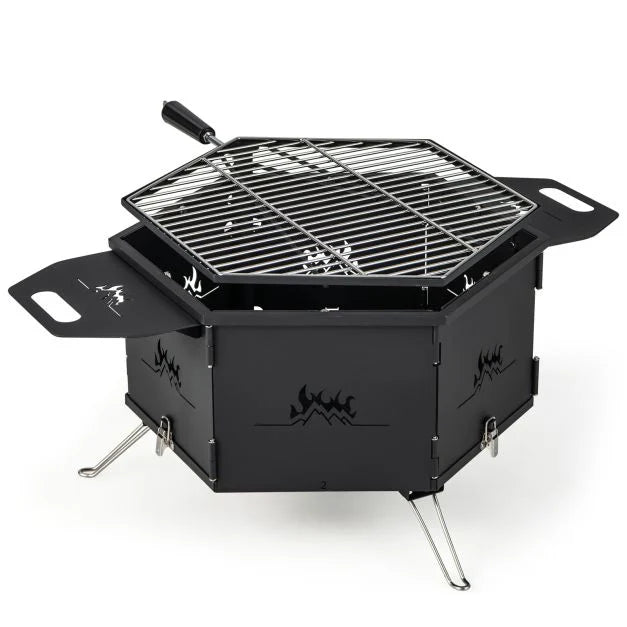 Portable Charcoal Grill Stove with Rotatable Grill and Foldable Body