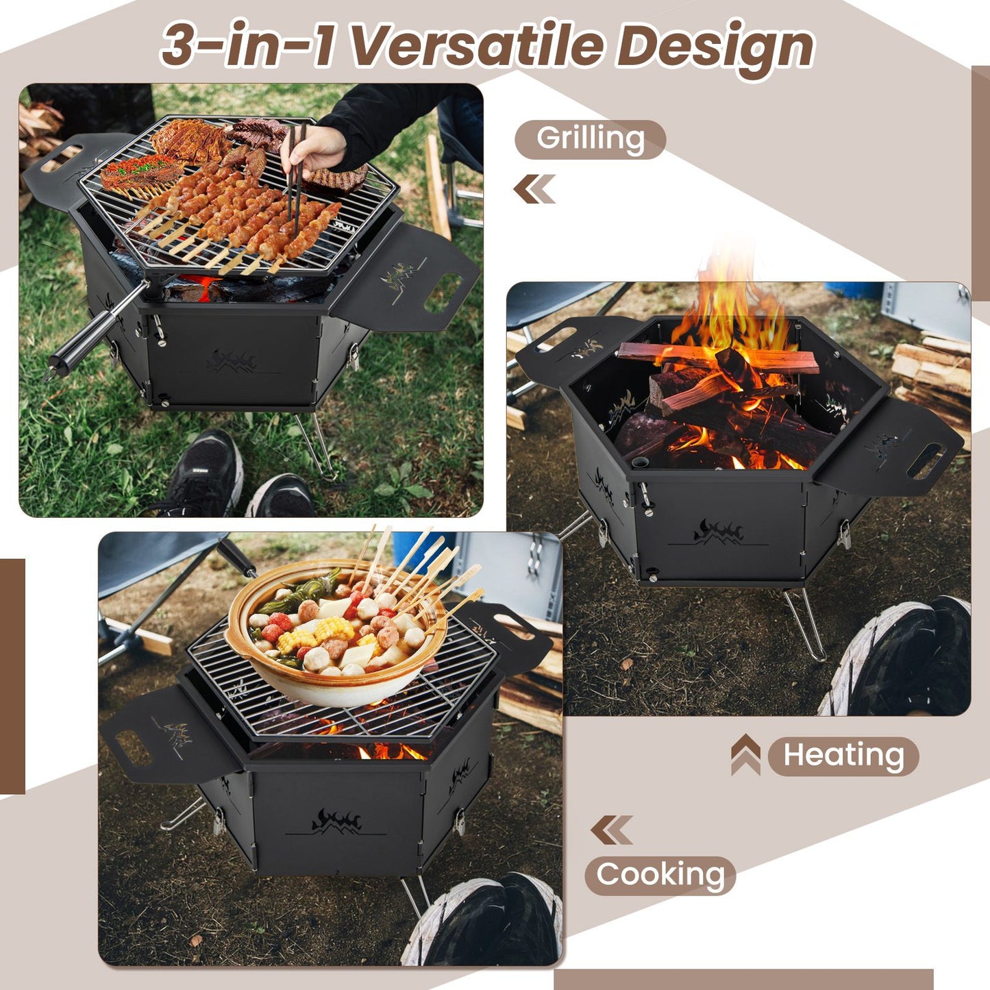 Portable Charcoal Grill Stove with Rotatable Grill and Foldable Body