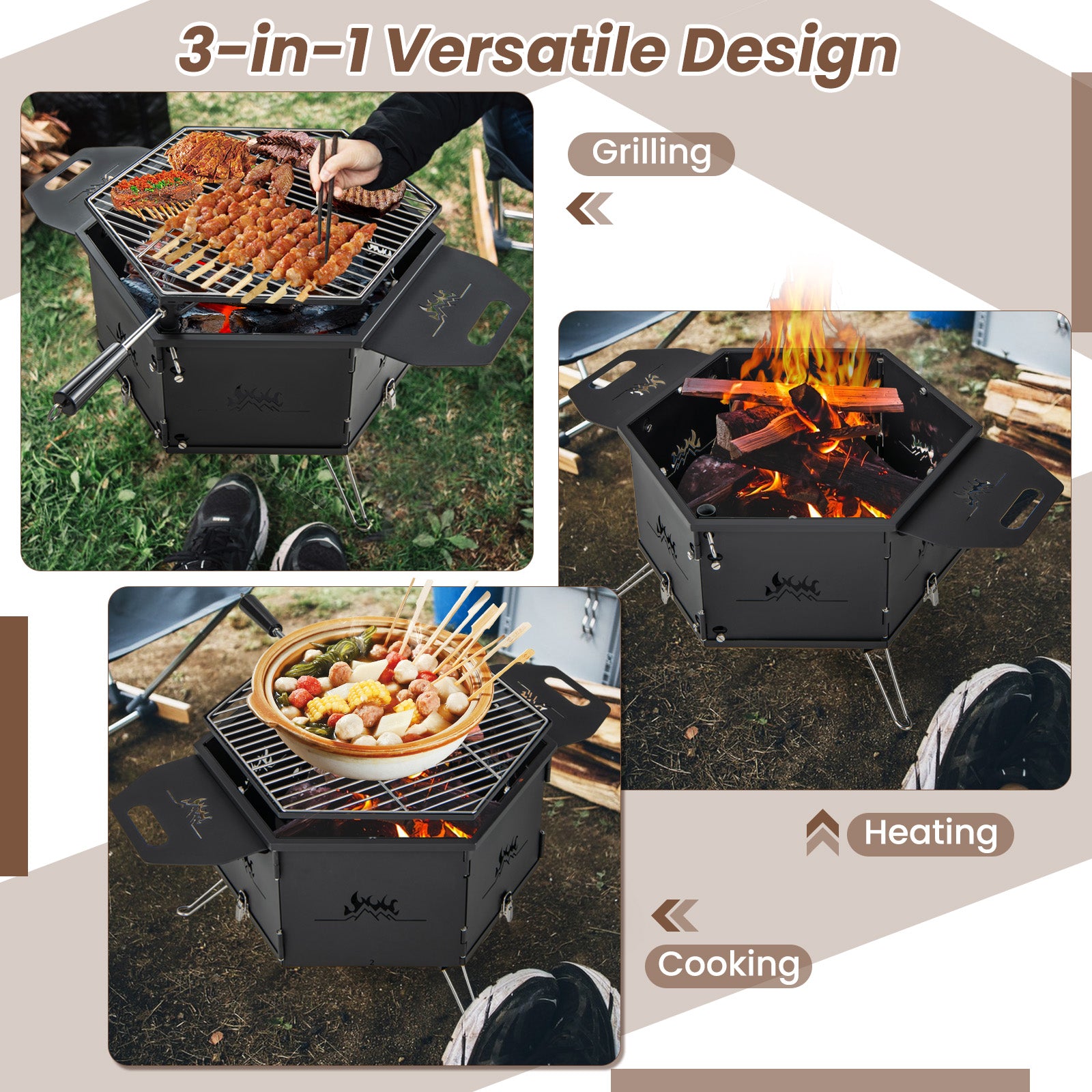Portable Charcoal Grill Stove with Rotatable Grill and Foldable Body