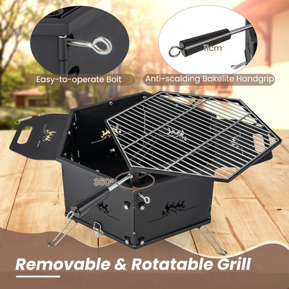 Portable Charcoal Grill Stove with Rotatable Grill and Foldable Body