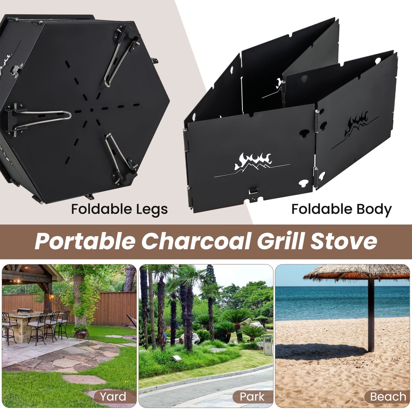 Portable Charcoal Grill Stove with Rotatable Grill and Foldable Body