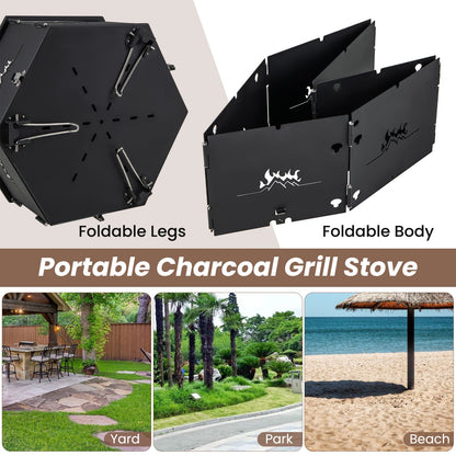 Portable Charcoal Grill Stove with Rotatable Grill and Foldable Body