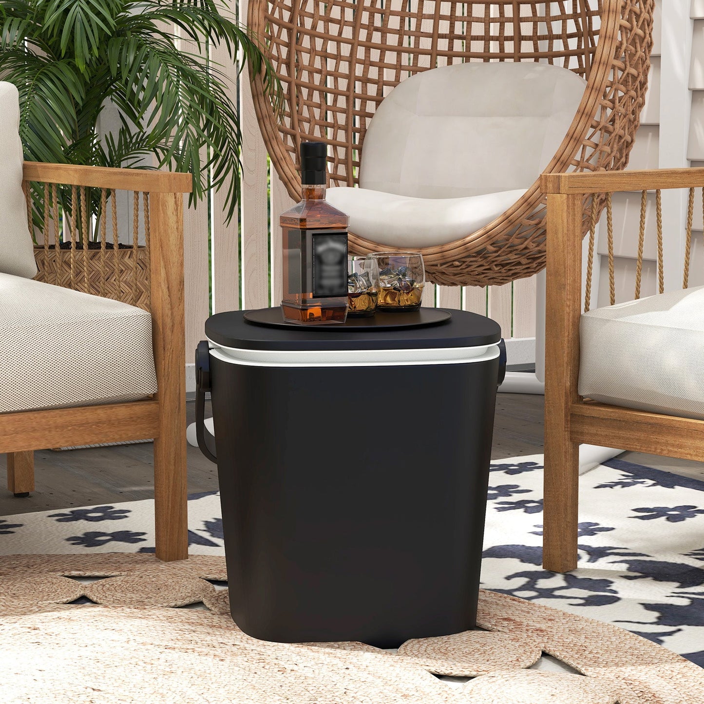 Portable Cooler Side Table with Handle and Bottle Opener-Black