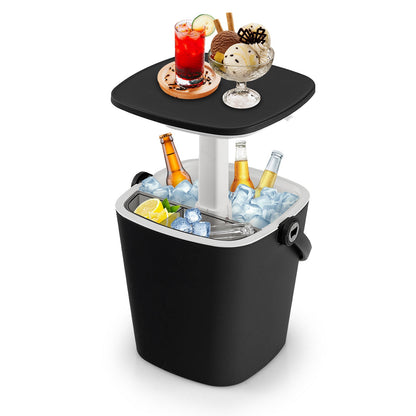 Portable Cooler Side Table with Handle and Bottle Opener-Black