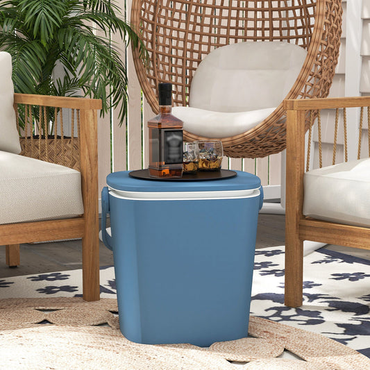 Portable Cooler Side Table with Handle and Bottle Opener-Blue