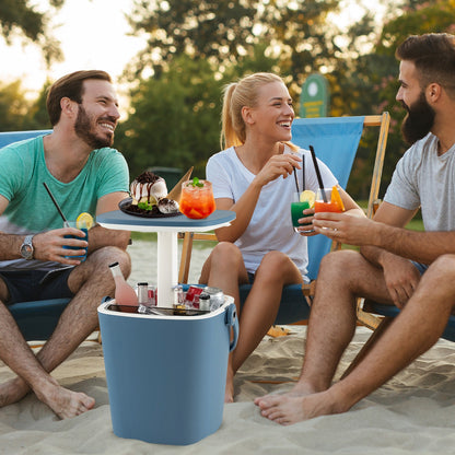 Portable Cooler Side Table with Handle and Bottle Opener-Blue