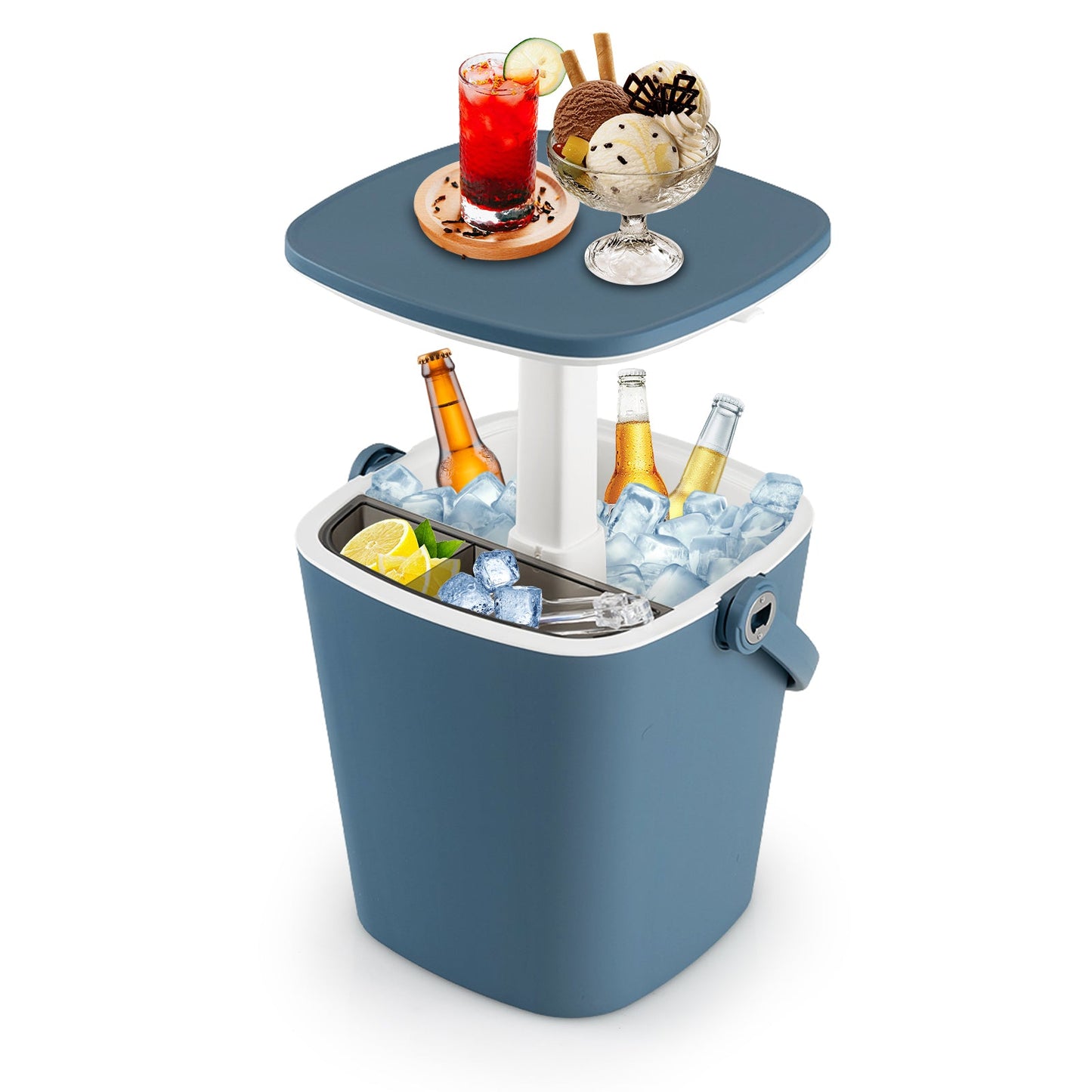 Portable Cooler Side Table with Handle and Bottle Opener-Blue