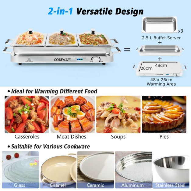 Portable Electric Buffet Server 2 in 1 Electric Warming Tray
