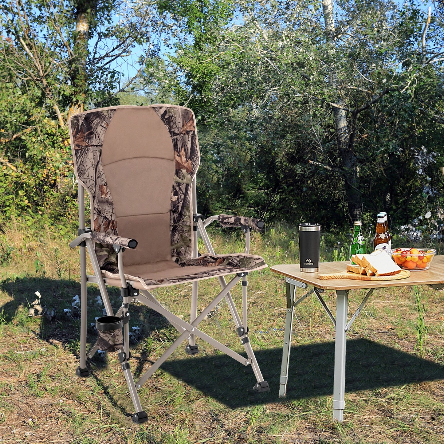 Portable Folding Camping Chair with Anti-Slip Feet, Cup Holder and Carrying Bag