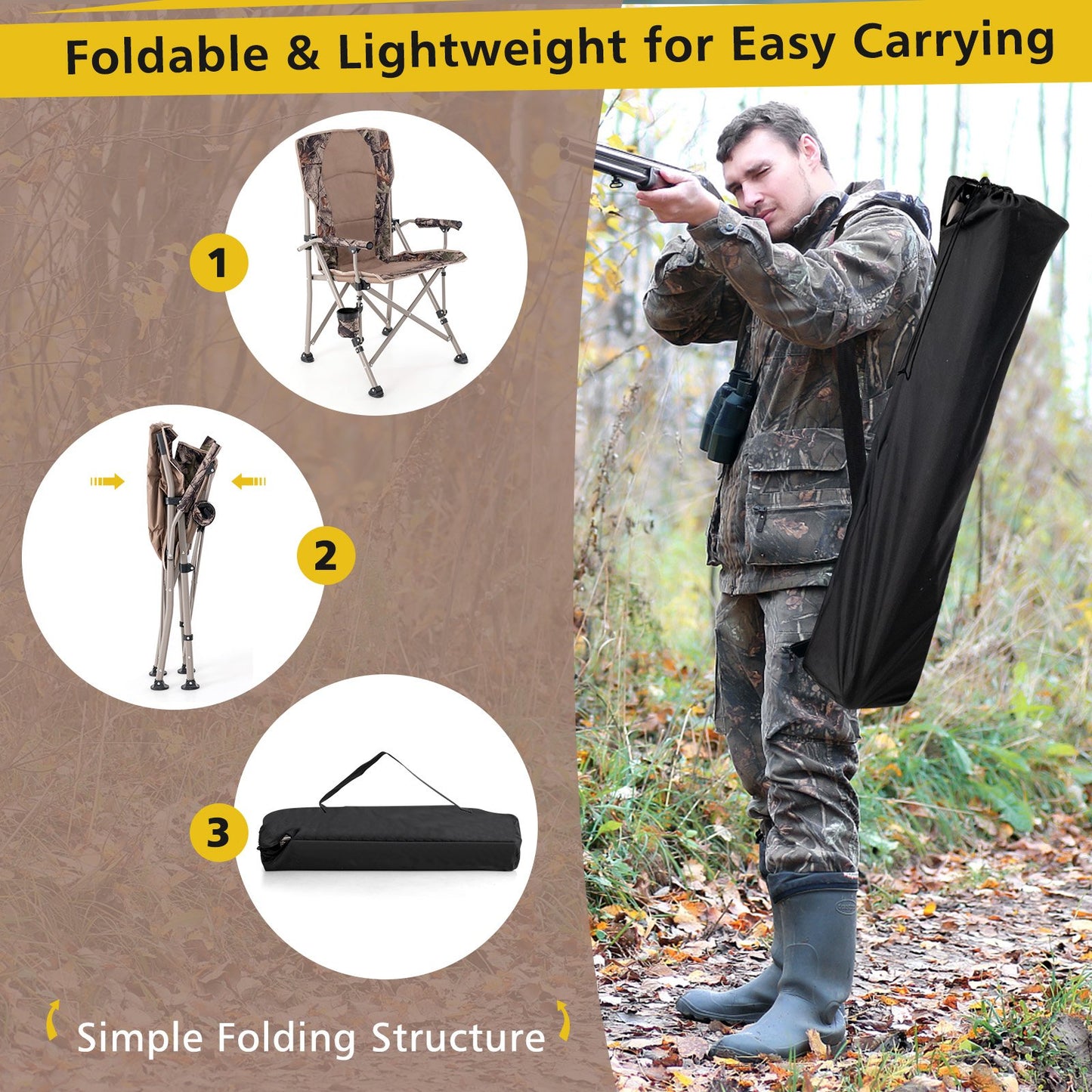 Portable Folding Camping Chair with Anti-Slip Feet, Cup Holder and Carrying Bag