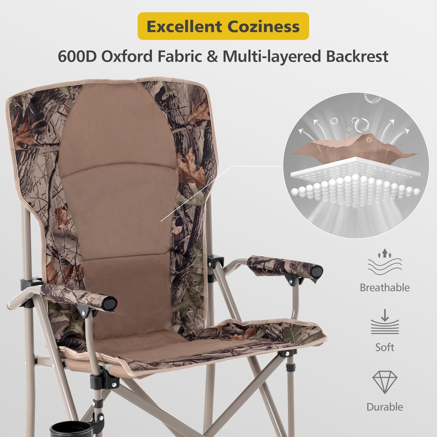Portable Folding Camping Chair with Anti-Slip Feet, Cup Holder and Carrying Bag