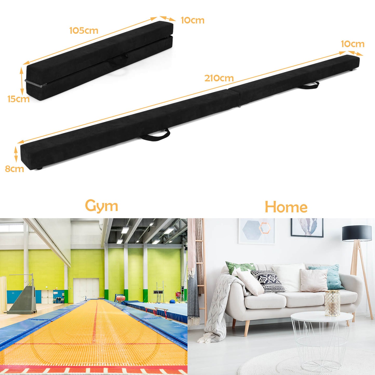 Portable Folding Gymnastic Beam with Carrying Handles-Black