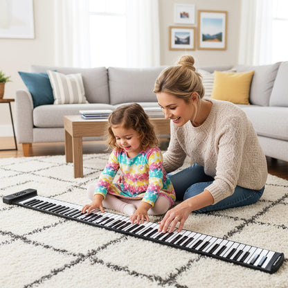 Portable Hand Roll Piano Keyboard with 128 Rhythms-Black