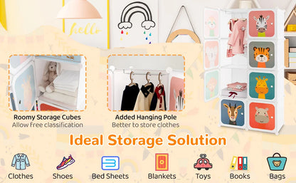 8-Cube/12Cube Portable Kids Wardrobe with Hanging Section-12 Cube