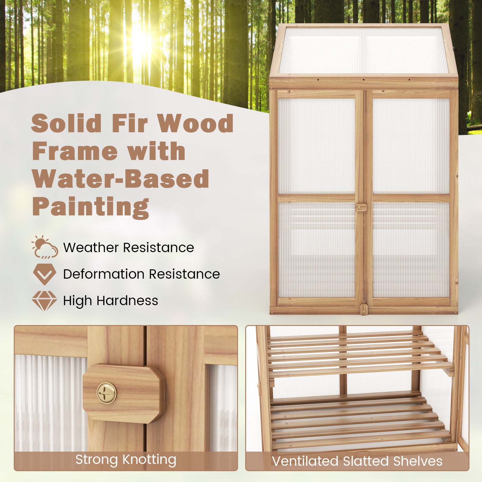 Portable Mini Wooden Greenhouse with 2 Removable Shelves