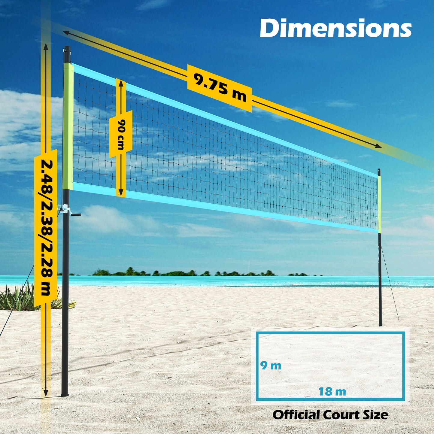 Portable Outdoor Volleyball Net Set Heavy-Duty Volleyball Net System-Green
