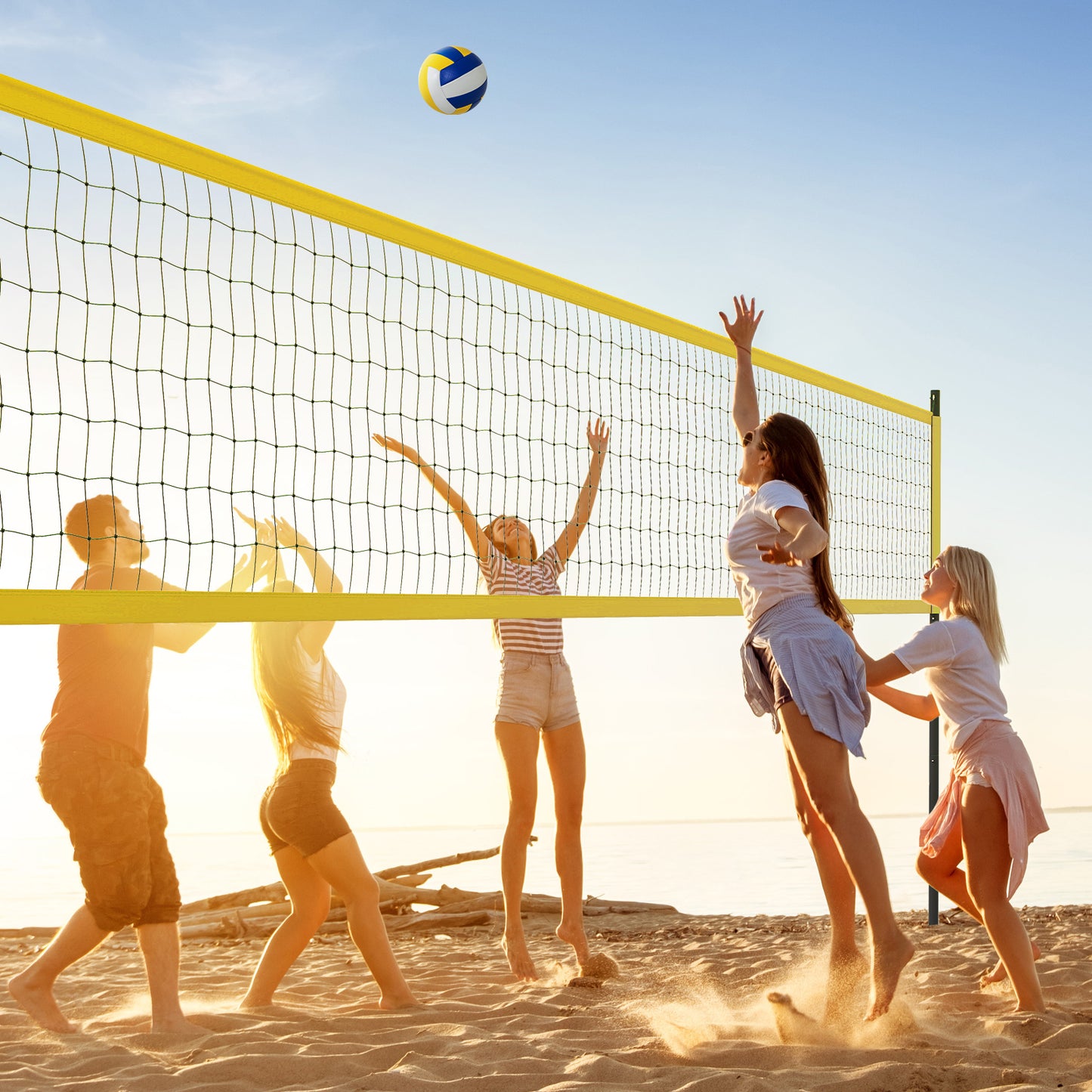 Portable Outdoor Volleyball Net Set Heavy-Duty Volleyball Net System-Yellow