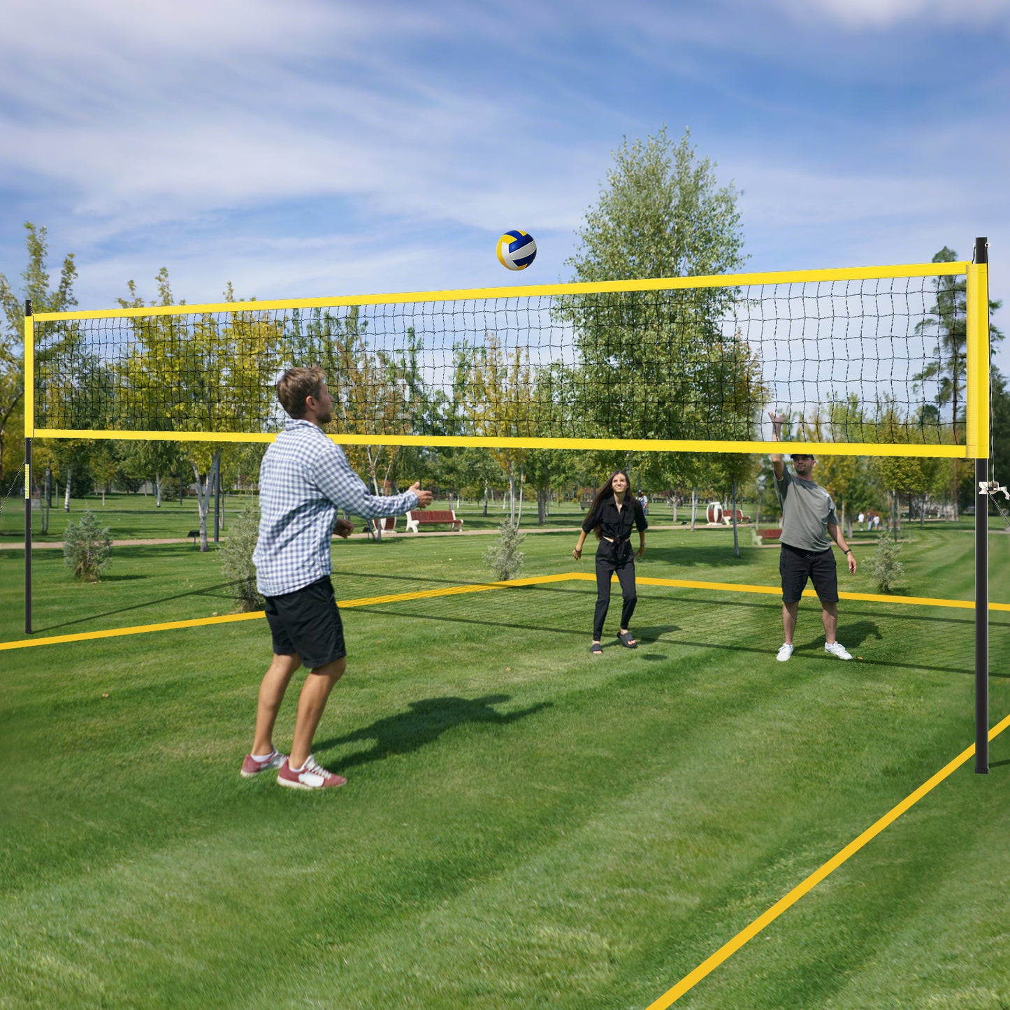 Portable Outdoor Volleyball Net Set Heavy-Duty Volleyball Net System-Yellow