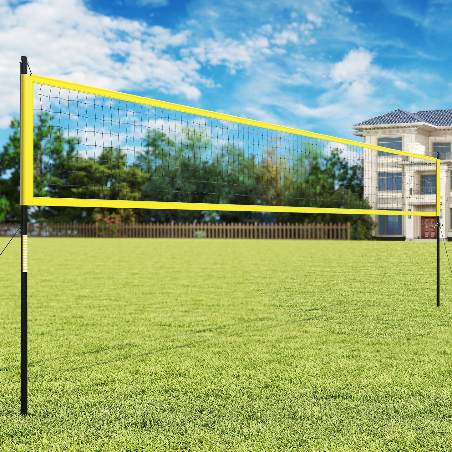 Portable Outdoor Volleyball Net Set Heavy-Duty Volleyball Net System-Yellow