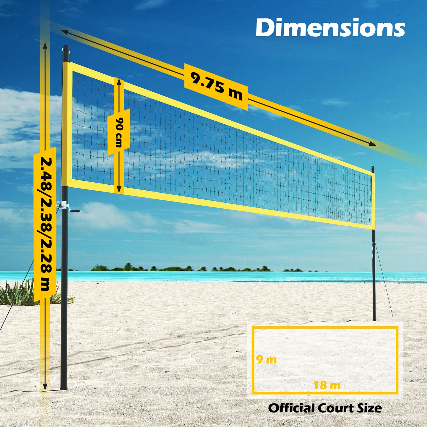 Portable Outdoor Volleyball Net Set Heavy-Duty Volleyball Net System-Yellow